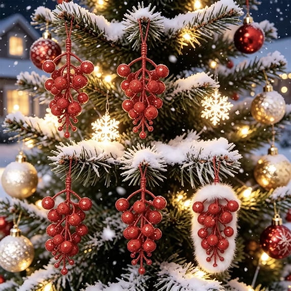 5 Pack Christmas Glitter Berry Picks Red, Artificial Decorative Berries with Flexible Wire Stems for DIY Wreath Making Holiday Centerpiece Xmas Tree Decor