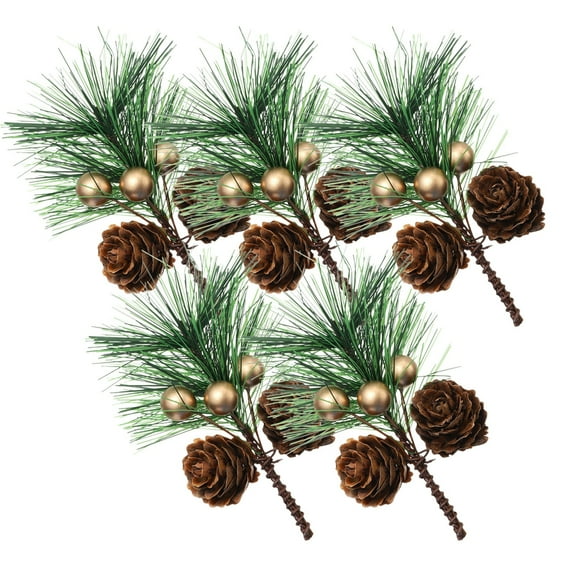 5-Pack Christmas Pine Needle Bouquet Decorations – Gift Box Toppers with Golden Berries, Pine Cones & PVC Greenery for Holiday Wrapping, Desktop & Tree Décor