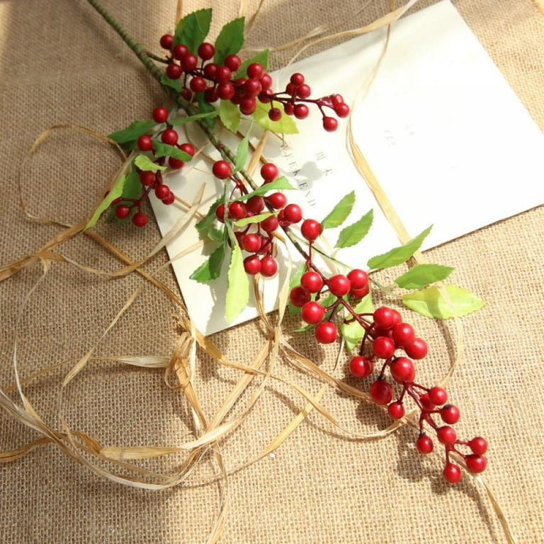 Christmas White Berry Twig Stem, Artificial Burgundy Berry Picks