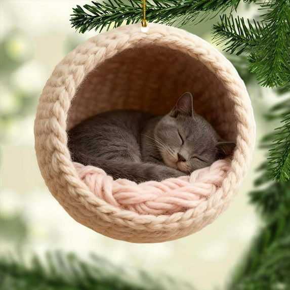 5 Pack Christmas Tree Ornament Set Woodland Animal Ornaments Pinecone Decorations 2D Flat Acrylic 3.15 Inch Cute Cat Dog Bunny Design for Xmas Tree Decor Holiday Home Gift