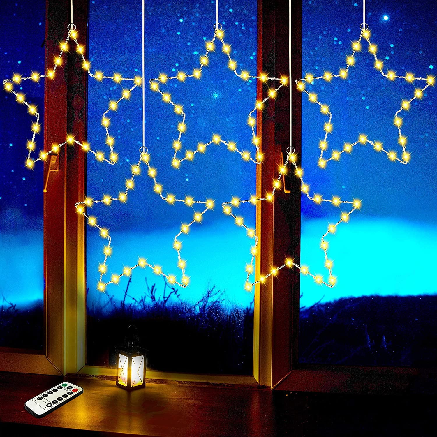 5 Pack Christmas Window Star Lights with Timer Battery Operated, 8