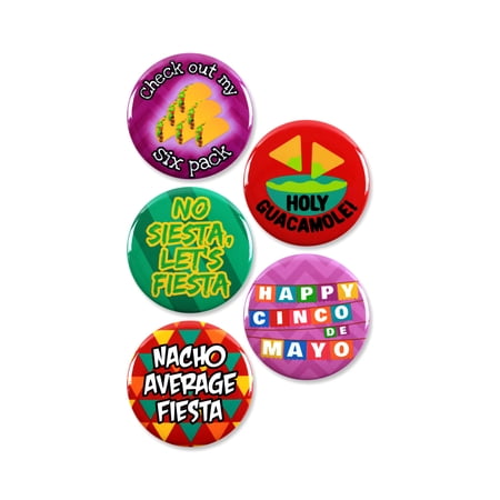 5 Pack - Cinco De Mayo Party Pinback Buttons - 2.25 Inch