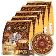 (5-Pack - Classic) OLD TOWN (3 in 1) Classic White Coffee Asian Instant Coffee Package with a WHALEVER Eco Friendly Cork Coasters Coffee Lover Package, oldtown White Coffee 75 Packets