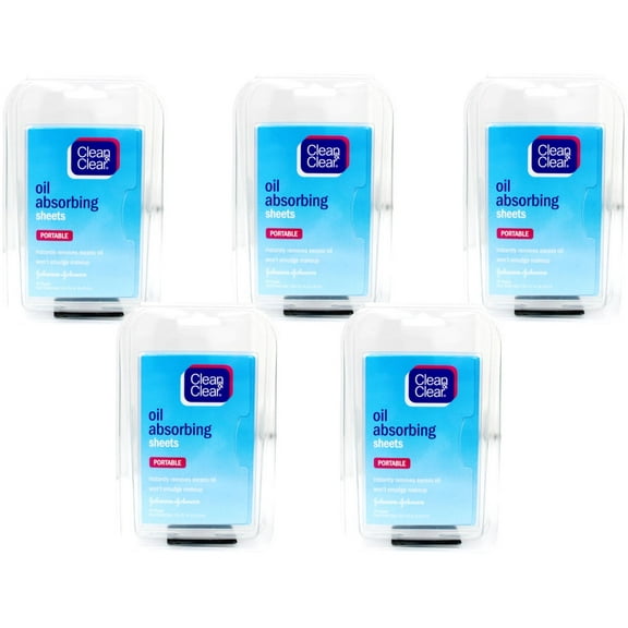 5 Pack - Clean & Clear Oil-Absorbing Sheets, 50 Count Each