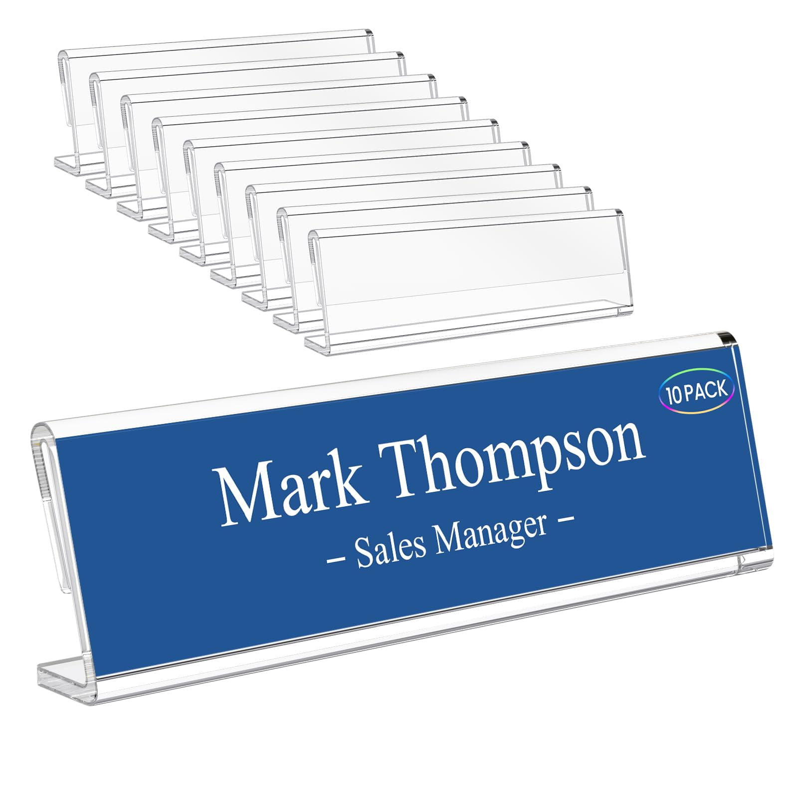 Reception Tags 5 Pack Clear Acrylic Desk Name Plate Holders, L-Shaped 2 x 8 Inch Table ...