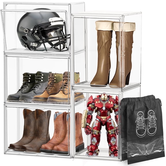 DAYOOH Storage Extra Large Plastic Display Case with 2 Shoes Box, 15.76"x20.49"x15.37", Clear 5 Pack New