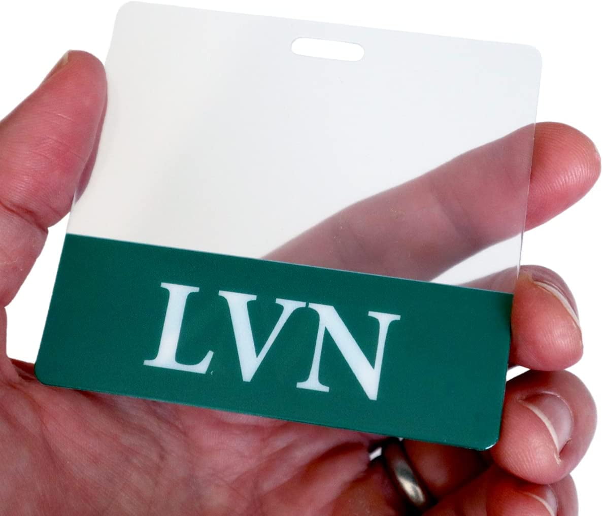 5 Pack - Clear LVN Badge Buddy Horizontal - Hospital & Nurse ID Backer Cards - Transparent Title/Role Identifier - Wear Behind Medical Name Badge on I’D Reel or Lanyard by Specialist ID (Green)