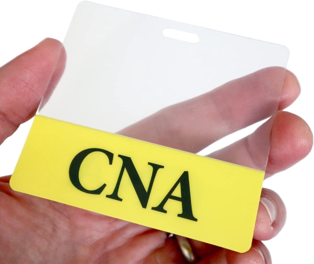 5 Pack - Clear CNA Badge Buddy Horizontal - Hospital & Nurse ID Backer Cards - Transparent Title/Role Identifier - Wear Behind Medical Name Badge on I’D Reel or Lanyard by Specialist ID (Yellow)