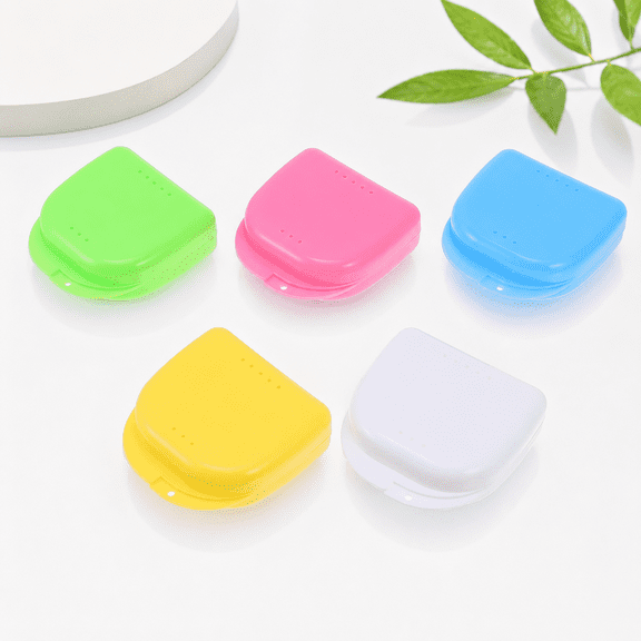 5 Pack Clear Denture Case with Vent Holes, Travel Retainer Storage Box