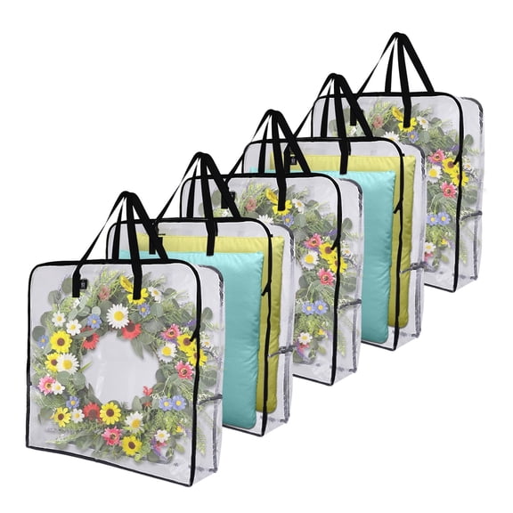 5 Pack Clear Moving Bags  Fits 30" Wreath & Storage Totes, Heavy Duty Packing Bags with Handles for Clothes & Bedding