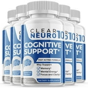 (5 Pack) Clear Neuro 10 - Nootropic Memory Booster Dietary Supplement for Focus, Memory, Clarity, Energy - Advanced Cognitive Support Formula for Maximum Strength - 300 Capsules