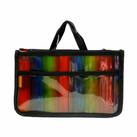 5 Pack Clear Rainbow Handbag Organizer See Through Cosmetic Badget Insert Purse Organizer Transparent Travel Pouch Liner Shaving Toiletry Bag with black handle