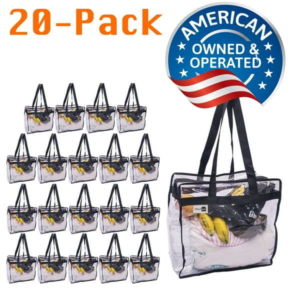 20 Pack Clear Stadium Approved Bags 12x6x12" Large Transparent Vinyl Tote Bags with Double Zipper and Handles for Concerts, Sporting Events, Music Festivals, Work, School, Gym