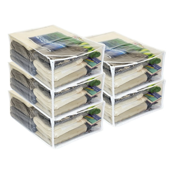 5-Pack Clear Vinyl Zippered Comforter Storage Bags 13 x 19.5 x 6.5 Inch with 9 x 9 Insert Pocket and Display Cutout