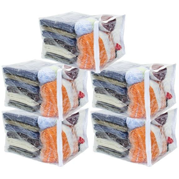 Vinylpac Clear Vinyl Zippered Storage Bags, 5 Pack, 15 x 18 x 12 Inch