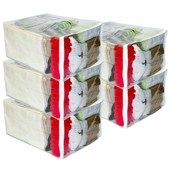 5-Pack Clear Vinyl Zippered Sweater Storage Bags 17 x 20 x 10 Inch