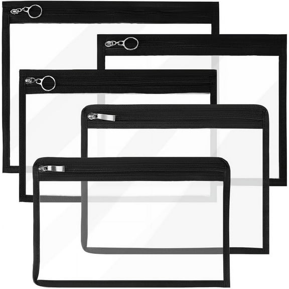 5 Pack Clear Zipper Pouches Clear Pouch with Zipper PVC Envelopes Pouch 5 Sizes Waterproof Envelopes Bags Folder Storage Document File Makeup Bag for Cosmetics Jewelry 10.24x12.8 Inch for diy