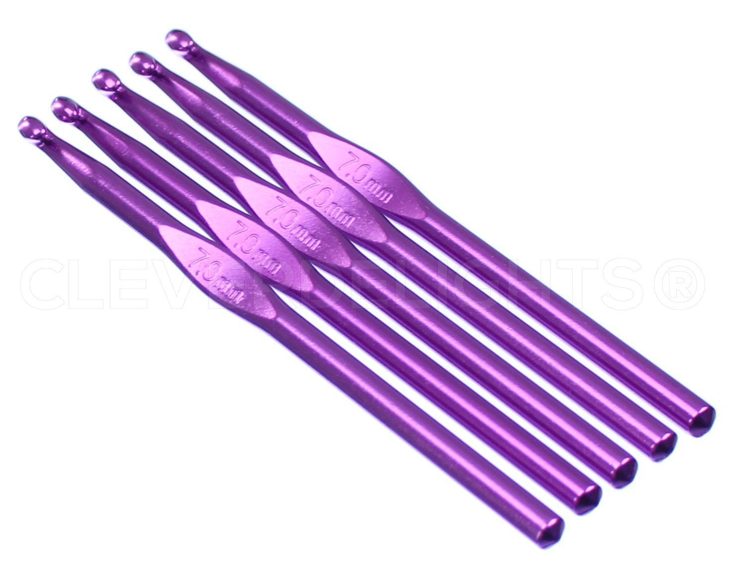 CLEVER DELIGHTS 5 Pack - CleverDelights Size K/L (Size 10.75) Aluminum Crochet Hooks - 6" Length - 7mm Diameter