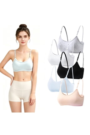 5 Pack Cloud-soft Cotton No-wire Thin Padding Bras with Adjustable Straps for Teen Girls 10-16