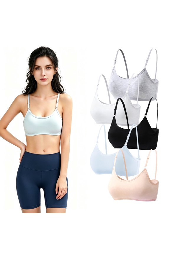 5 Pack Cloud-soft Cotton Non-wired Lightly Padded Bras with Adjustable Straps for Teen Girls 10-16