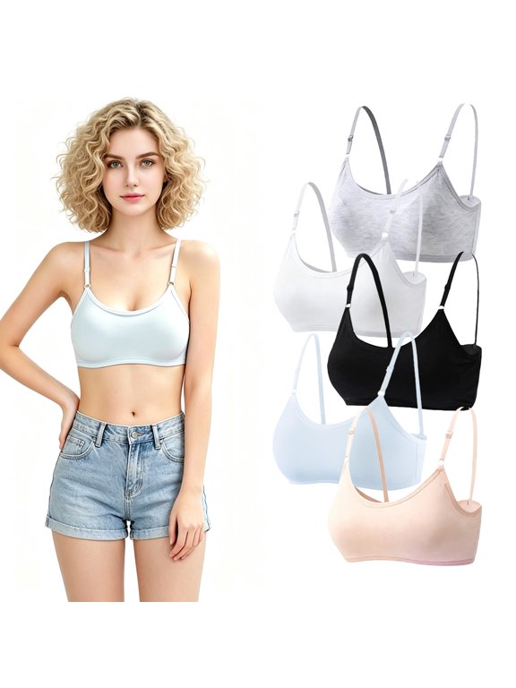 5 Pack Cloud-soft Cotton Wireless Light Padding Bras with Adjustable Straps for Teen Girls 10-16