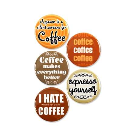 5 Pack - Coffee House Barista Cafe Pinback Button Badges - 2.25 Inch