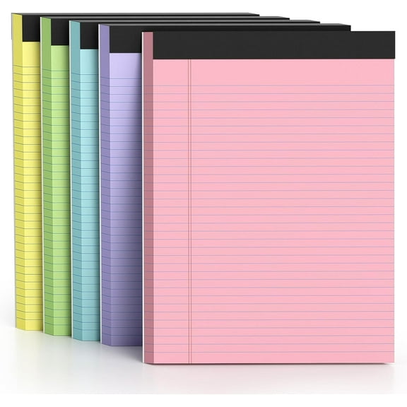 AILZFEI 5 Pack Colored Legal Pads 8.5 x 11 College Ruled Paper Note Narrow 50 Sheets per Notepad Perforated Writing Pad Durable Sturdy Back 8x11 of Pink Purple Blue Green Yellow