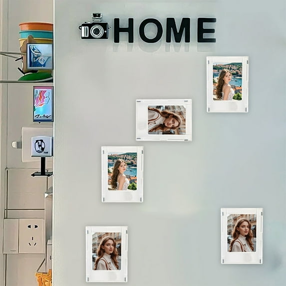 5 Pack Colorful Magnetic Picture Frame for Polaroid Photos, Colorful Photo Display Frames for Refrigerator, Locker or Whiteboard, Magnetic Photo Holders, Clear