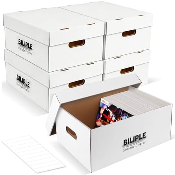 5 Pack Comic Book Storage Box, 15.8" X 7.2" X 10.7"; Thick Cardboard Comic Long Box with Lids, Holds 150-175 Current/Silver Age Comics, Stackable Comics Books Bin Container Organizer Holder(White)