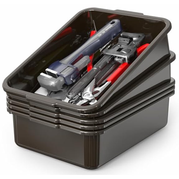 5-Pack Commercial Bus Tubs Box/Tote Box, Brown Plastic Storage Bin with Handles/Wash Basin Tub (8 Liter)