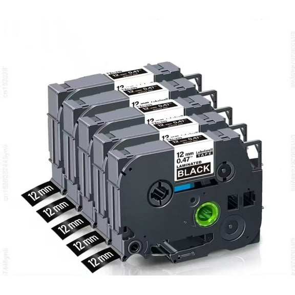 5 Pack Compatible with Brother TZe-335 Replacement Tape 12mm (0.47") – Laminated TZ Tape, White on Black, Compatible with PT-D220/D210/H110/D200/D400/1280/D610BT (TZE335 Refills)