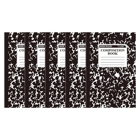5 Pack Composition Notebook,Wide Ruled Composition Book,Marble College Ruled Composition Notebooks,5.5"x8.2",Sewn Binding Journal,30 Sheets,Thick Lined Paper Notebook,Classroom Essentials(Black)