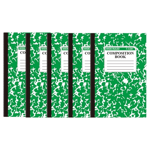 5 Pack Composition Notebook,Wide Ruled Composition Book,Marble College Ruled Composition Notebooks,5.5"x8.2",Sewn Binding Journal,30 Sheets,Thick Lined Paper Notebook,Classroom Essentials(Green)