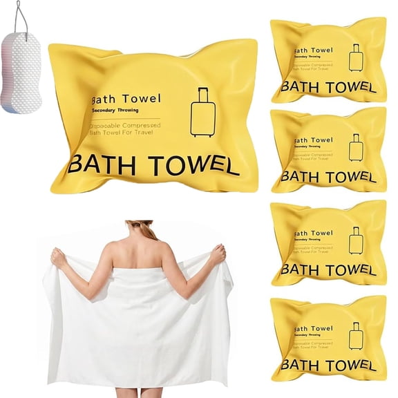 5 Pack Compressed Disposable Bath Towel Tablets 55x27.5'',Thickened Portable Travel Towels,Individually Wrapped,Reusable for Hotel,Camping,Swimming,Gym,Spa,Pet Shower