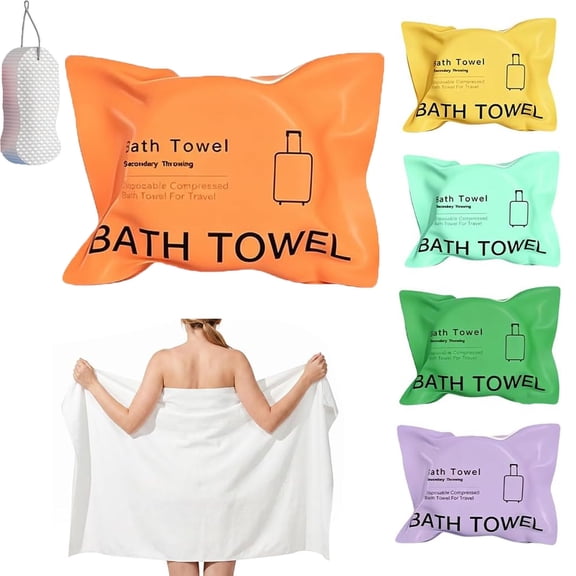 5 Pack Compressed Disposable Bath Towel Tablets 55x27.5'',Thickened Portable Travel Towels,Individually Wrapped,Reusable for Hotel,Camping,Swimming,Gym,Spa,Pet Shower