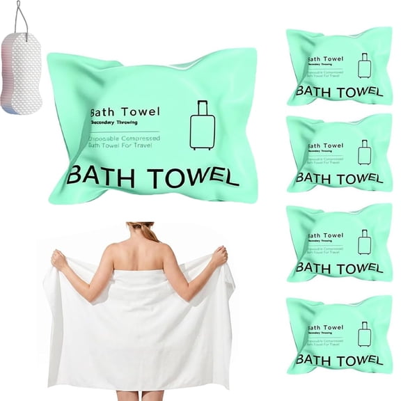5 Pack Compressed Disposable Bath Towel Tablets 55x27.5'',Thickened Portable Travel Towels,Individually Wrapped,Reusable for Hotel,Camping,Swimming,Gym,Spa,Pet Shower