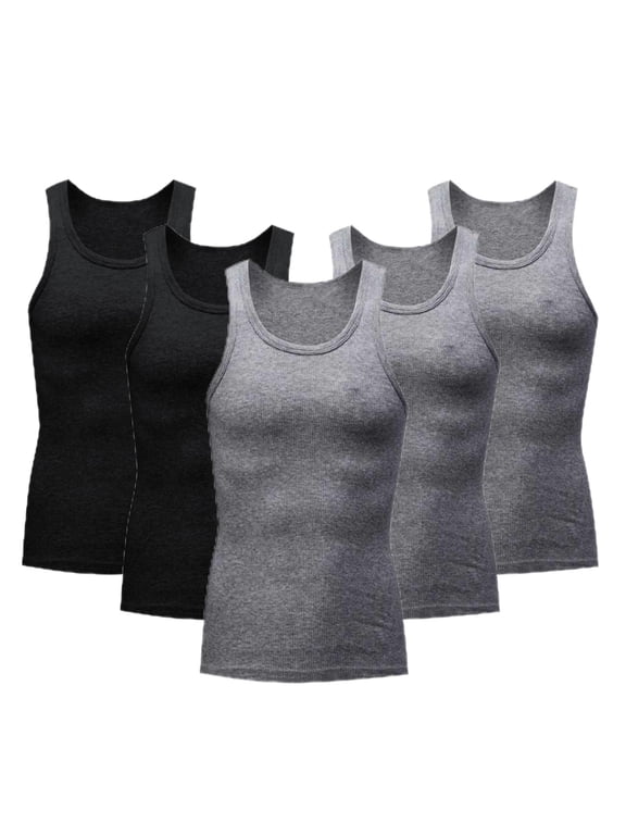 5 Pack Compression Shirts for Men Sleeveless Crewneck Tank Tops Mens Lightweight Solid Multipack Athletic Workout Running Undershirts