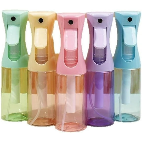 5 Pack Continuous Fine Mist Spray Bottles,Pastel Colors,Plastic Refillable Sprayer for Hair,Beauty,Plants(green,yellow,blue,pink,purple)