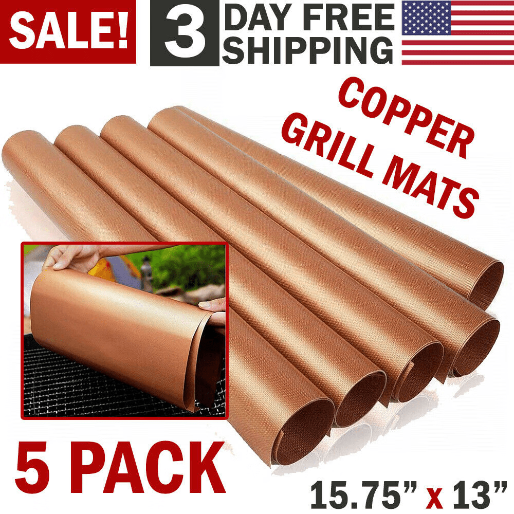Fchunhe Copper Grill Mats 15.75” x 13” with Non-Stick, Reusable (5 Pack ...
