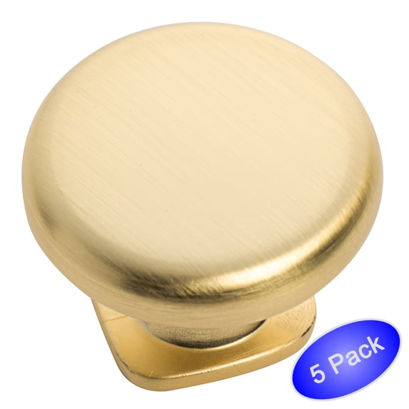 5 Pack - Cosmas 4395BG Brushed Gold Round Solid Cabinet Hardware Knob - 1-1/4" Diameter