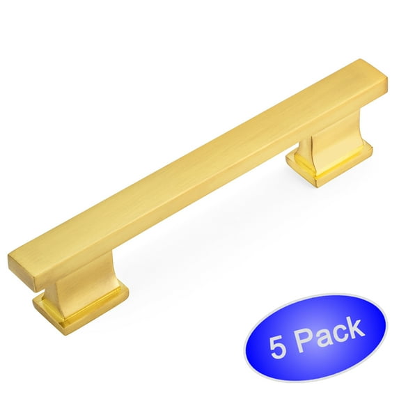 5 Pack - Cosmas 702-5BB Brushed Brass Contemporary Cabinet Hardware Handle Pull - 5" Inch (128mm) Hole Centers