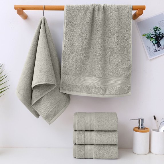 5-Pack Cotton Bath Towels 27.9x13.77 Inches - Super Soft, Highly Absorbent, Quick-Drying Spa & Beach Towels in Blue, Green, Gray, Pink - Double-Stitched Edges for Durability (71x34 cm)