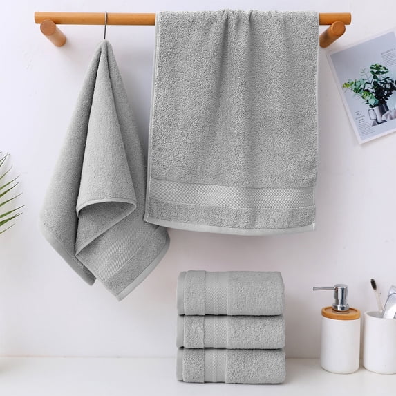 5-Pack Cotton Bath Towels 27.9x13.77 Inches - Super Soft, Highly Absorbent, Quick-Drying Spa & Beach Towels in Blue, Green, Gray, Pink - Double-Stitched Edges for Durability (71x34 cm)