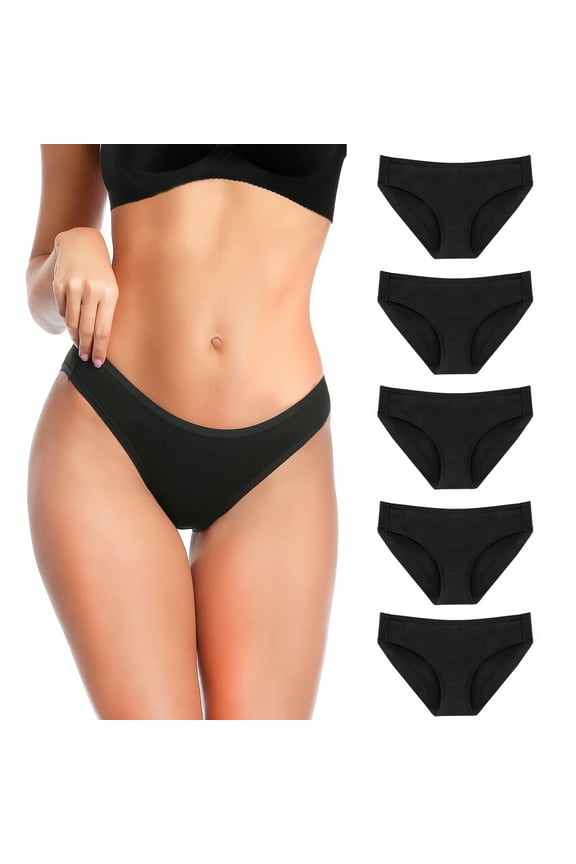 5 Pack Cotton Bikini Underwear for Women,Seamless Panties for Girls,Ladies Solid Soft Stretchy Briefs,Black,S
