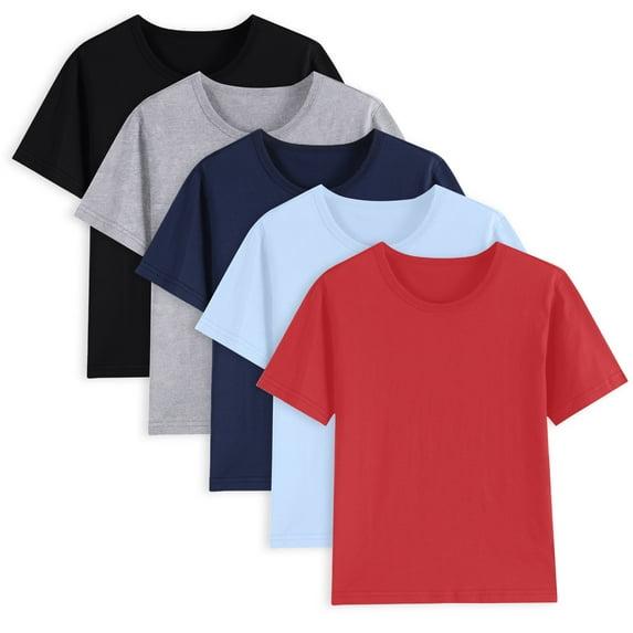 5 Pack Cotton Boys Kids Tshirts Short Sleeve Summer Tops Clothes Tee Shirts for Toddlers(Age 2-12)
