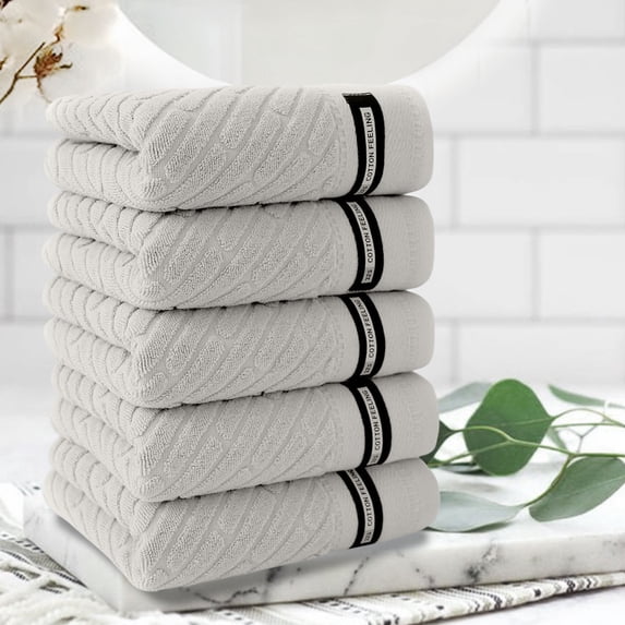5 Pack Cotton Towel Set, Soft Absorbent Thick Bath Towels for Bathroom, Spa, Gym & Home Use, Quick Dry & Durable, 13.39 X 28.74 Inch Brown