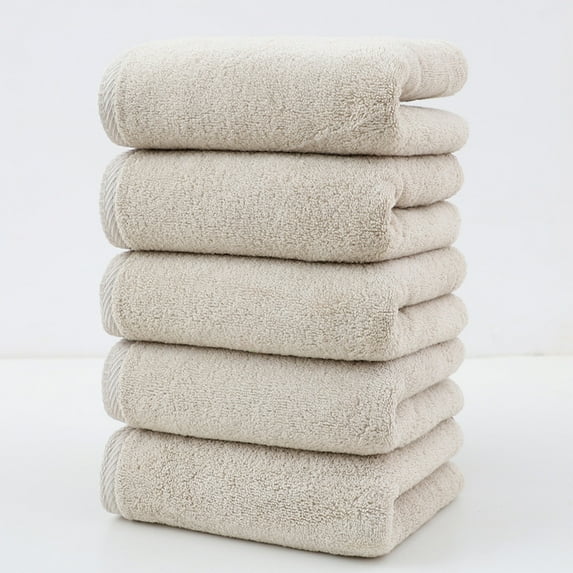 5-Pack Cotton Towels | 100% Natural Fiber Face & Body Washcloths | Ultra Absorbent & Quick-Dry | 30.7X13.38 Inches | Beige Color | Eu & Us Export Quality