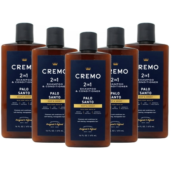 5 Pack - Cremo Palo Santo Barber Grade 2-n-1 Shampoo & Conditioner, 16 Oz