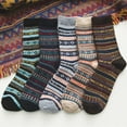 thumbnail image 1 of 5 Pack Crew Socks for Women Vintage Cotton Fall Thick Ankle Socks Boho Knit Warm Soft Boot Long Sock Breathable Stocking, 1 of 9