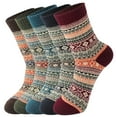 thumbnail image 1 of 5 Pack Crew Socks for Women Vintage Cotton Fall Thick Ankle Socks Boho Knit Warm Soft Boot Long Sock Breathable Stocking, 1 of 9